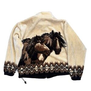 VTG Outback Trading Graphic Horses Fleece Jacket Made In Canada Size L